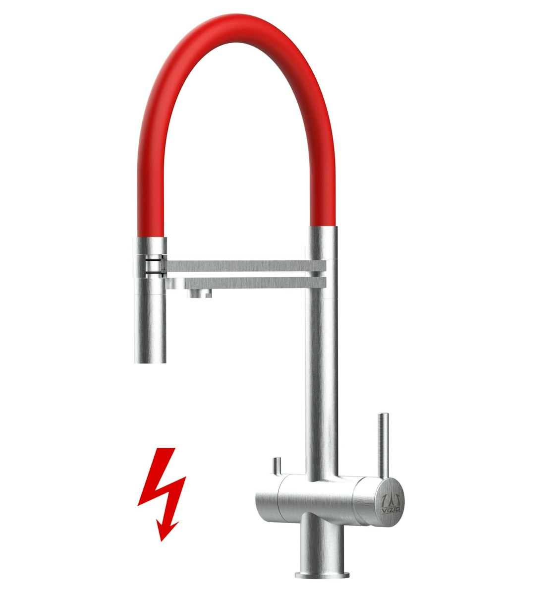 NIEDERDRUCK 3 Wege Wasserhahn Küchenarmatur, Edelstahl Massiv mit 360° schwenkbarem Auslauf, abnehmbare 2 strahl Handbrause, Gebürstet / Rot NIEDERDRUCK 3 Wege Wasserhahn Küchenarmatur, Edelstahl Massiv mit 360° schwenkbarem Auslauf, abnehmbare 2 strahl Handbrause, Gebürstet / Rot von Vizio
