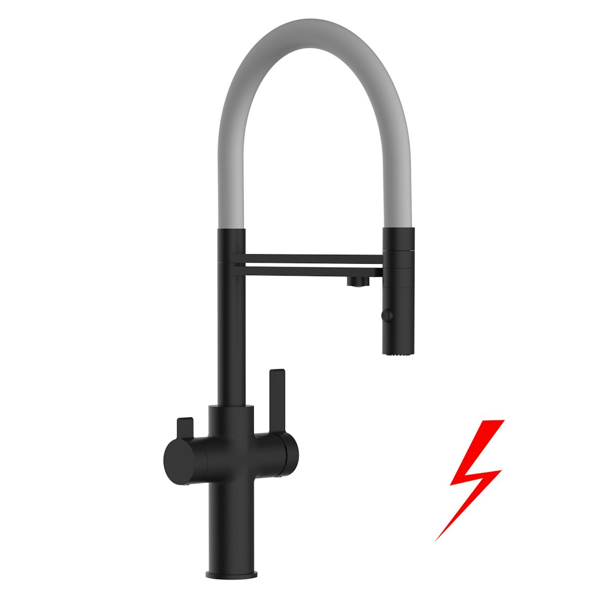 NIEDERDRUCK 3 Wege Wasserhahn Küchenarmatur, FC, mit 360° schwenkbarem Auslauf, abnehmbare 2 strahl Handbrause, Schwarz Matt / Grau von Vizio