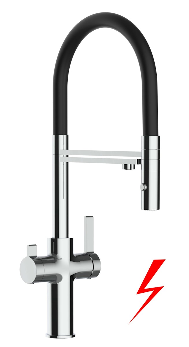 NIEDERDRUCK 3 Wege Wasserhahn Küchenarmatur, FC, mit 360° schwenkbarem Auslauf, abnehmbare 2 strahl Handbrause, Verchromt / Schwarz von Vizio