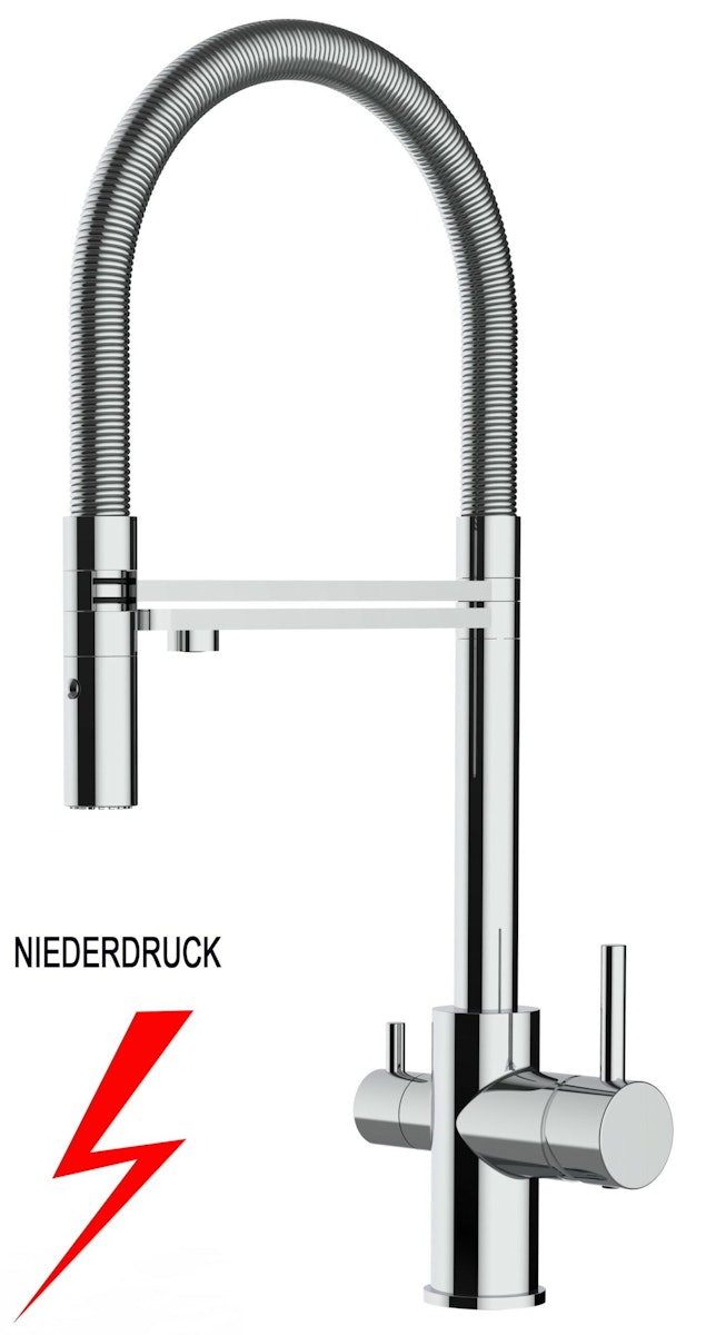 NIEDERDRUCK 3 Wege Wasserhahn Küchenarmatur, FL, mit 360° schwenkbarem Auslauf, abnehmbare 2 strahl Handbrause, Verchromt von Vizio