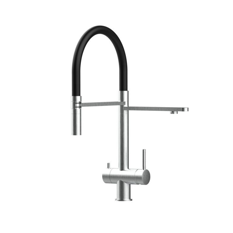 VIZIO 3 Wege Wasserhahn Küchenarmatur Edelstahl Massiv mit 360° Schwenkbarem Auslauf Abnehmbare 2 Strahl Handbrause Gebürstet   Schwarz von Vizio