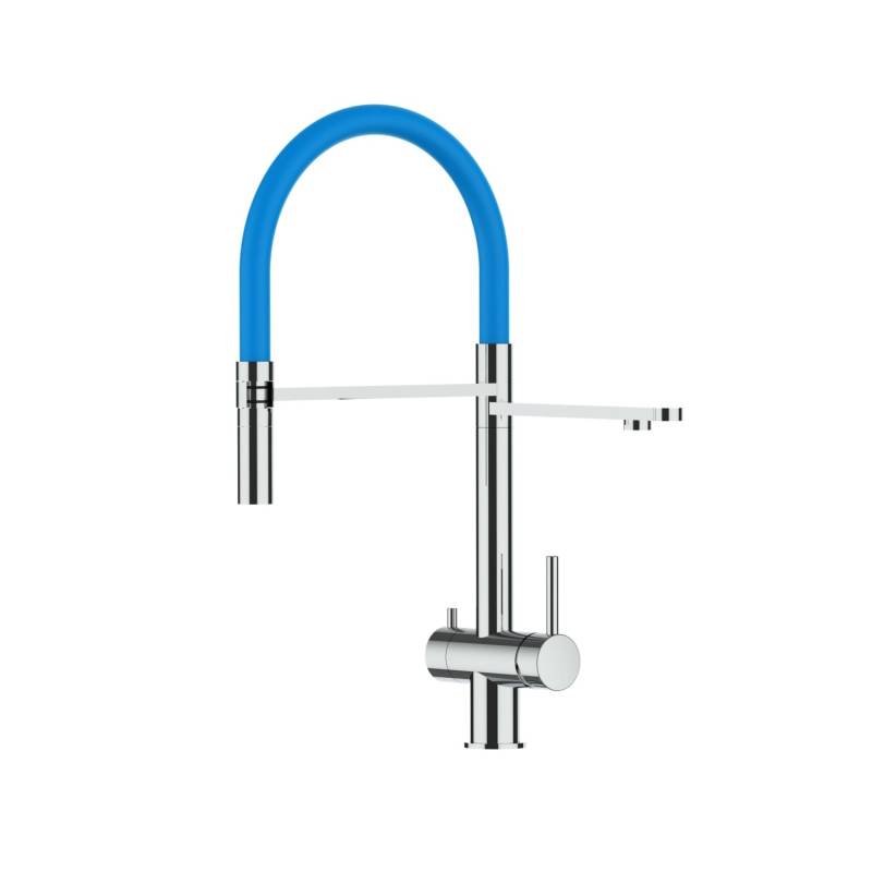 VIZIO 3 Wege Wasserhahn Küchenarmatur Edelstahl Massiv mit 360° Schwenkbarem Auslauf Abnehmbare 2 Strahl Handbrause Hochglanz   Hellblau von Vizio