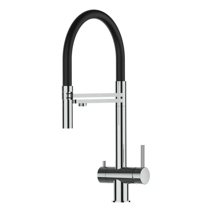 VIZIO 3 Wege Wasserhahn Küchenarmatur Edelstahl Massiv mit 360° Schwenkbarem Auslauf Abnehmbare 2 Strahl Handbrause Hochglanz   Schwarz von Vizio