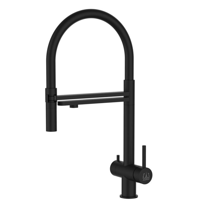 VIZIO 3 Wege Wasserhahn Küchenarmatur Edelstahl Massiv mit 360° Schwenkbarem Auslauf und Abnehmbare 2 Strahl Handbrause PVD Schwarz Matt von Vizio