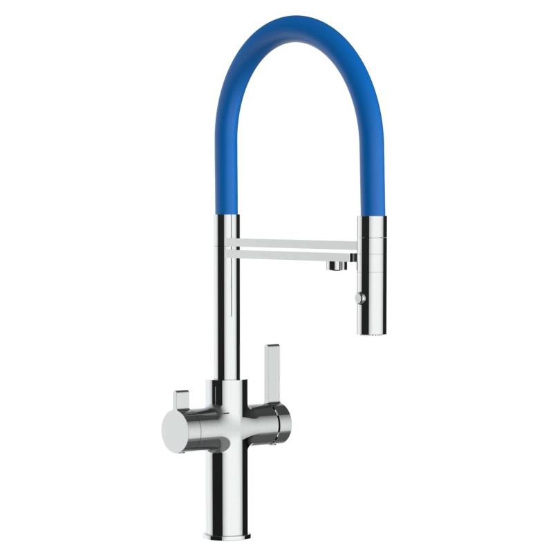 VIZIO 3 Wege Wasserhahn Küchenarmatur FC mit 360° Schwenkbarem Auslauf Abnehmbare 2 Strahl Handbrause Verchromt   Blau von Vizio