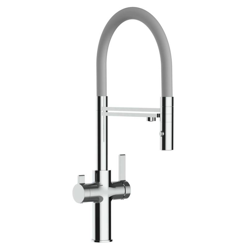 VIZIO 3 Wege Wasserhahn Küchenarmatur FC mit 360° Schwenkbarem Auslauf Abnehmbare 2 Strahl Handbrause Verchromt   Grau von Vizio
