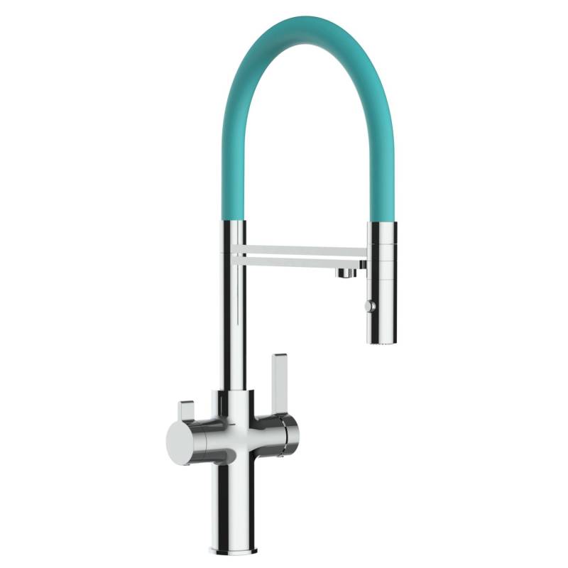 VIZIO 3 Wege Wasserhahn Küchenarmatur FC mit 360° Schwenkbarem Auslauf Abnehmbare 2 Strahl Handbrause Verchromt   Türkis von Vizio
