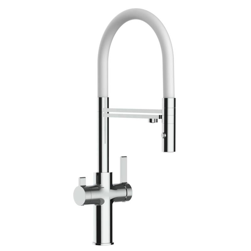 VIZIO 3 Wege Wasserhahn Küchenarmatur FC mit 360° Schwenkbarem Auslauf Abnehmbare 2 Strahl Handbrause Verchromt   Weiß von Vizio
