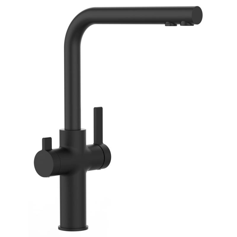 VIZIO 3 Wege Wasserhahn Küchenarmatur FC mit 360° Schwenkbarem L Auslauf Schwarz Matt von Vizio