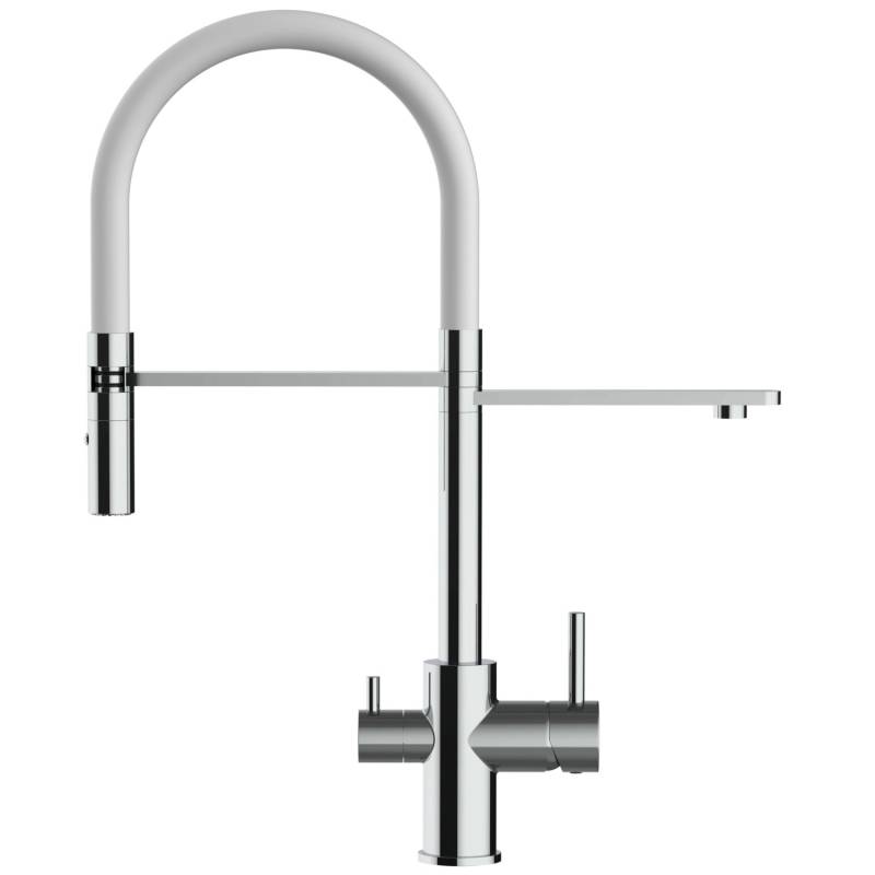 VIZIO 3 Wege Wasserhahn Küchenarmatur FL mit 360° Schwenkbarem Auslauf Abnehmbare 2 Strahl Handbrause Verchromt   Weiß von Vizio
