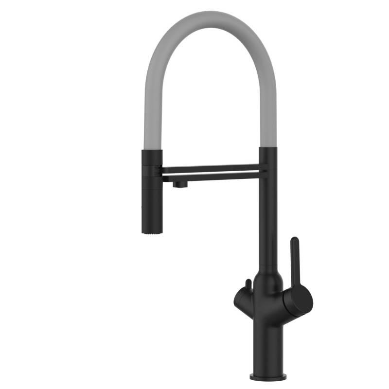 VIZIO 4 Wege Wasserhahn Küchenarmatur BOD mit 360° Schwenkbarem Auslauf Abnehmbare 2 Strahl Handbrause Schwarz Matt   Grau von Vizio