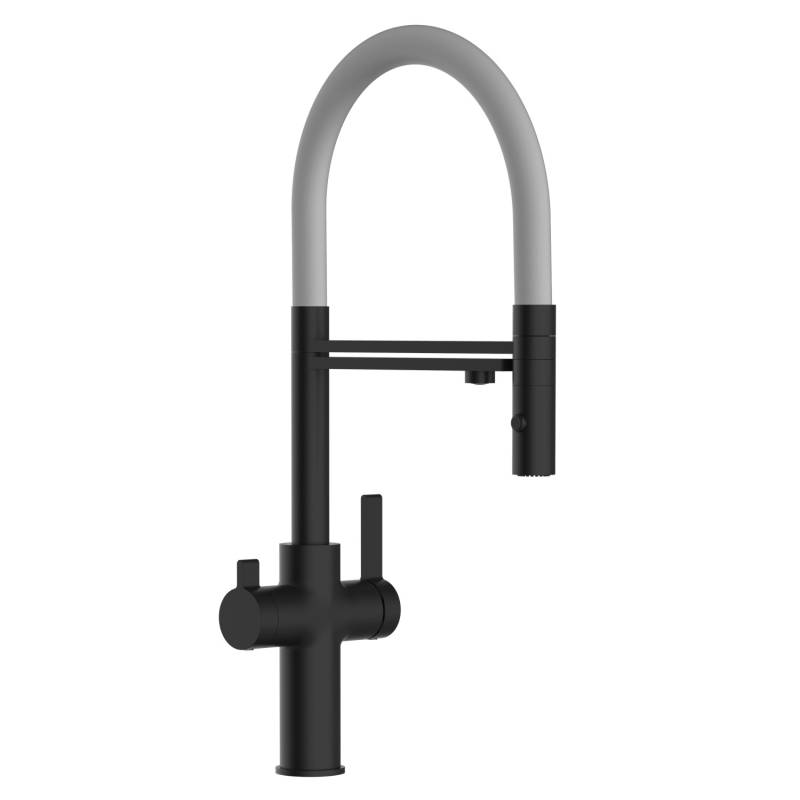 VIZIO 4 Wege Wasserhahn Küchenarmatur FC mit 360° Schwenkbarem Auslauf Abnehmbare 2 Strahl Handbrause Schwarz Matt   Grau von Vizio