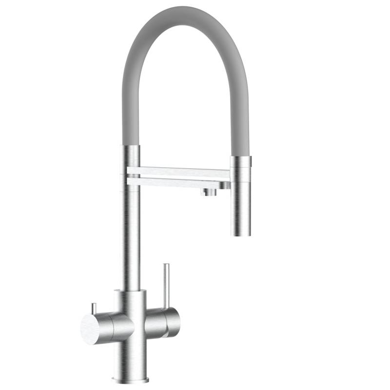 VIZIO 5 Wege Wasserhahn Küchenarmatur Edelstahl Massiv mit 360° Schwenkbarem Auslauf Abnehmbare 2 Strahl Handbrause Gebürstet   Grau von Vizio