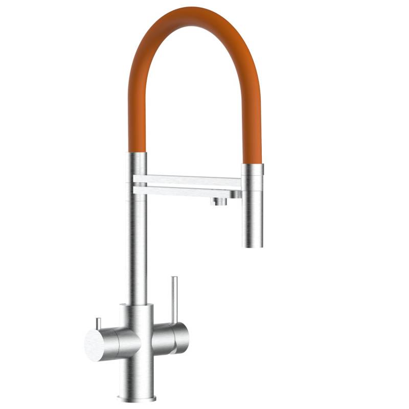 VIZIO 5 Wege Wasserhahn Küchenarmatur Edelstahl Massiv mit 360° Schwenkbarem Auslauf Abnehmbare 2 Strahl Handbrause Gebürstet   Orange von Vizio