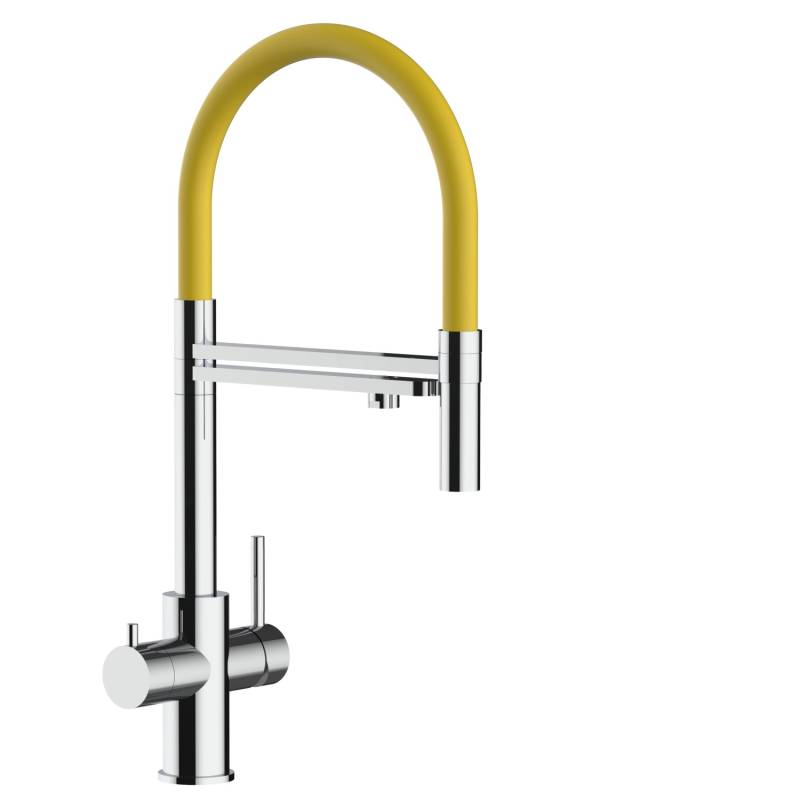VIZIO 5 Wege Wasserhahn Küchenarmatur Edelstahl Massiv mit 360° Schwenkbarem Auslauf Abnehmbare 2 Strahl Handbrause Hochglanz   Gelb von Vizio