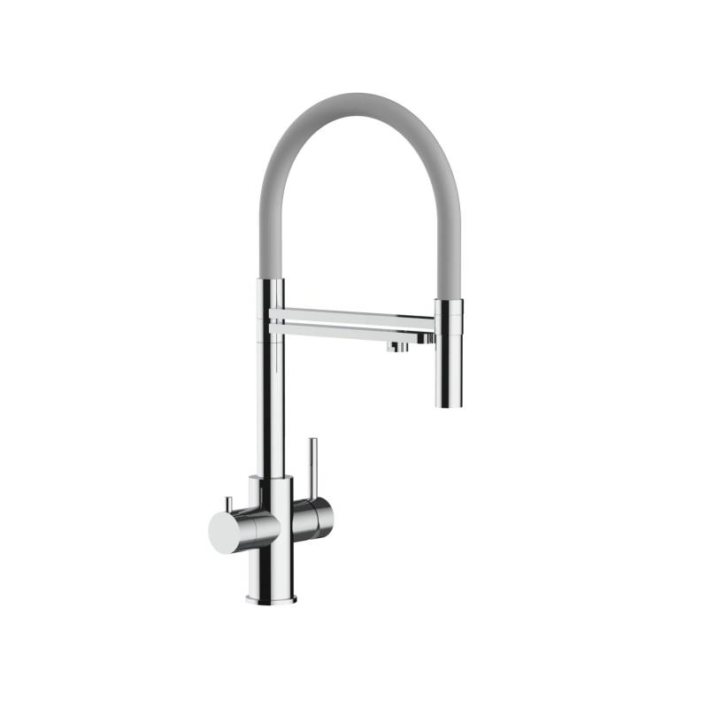 VIZIO 5 Wege Wasserhahn Küchenarmatur Edelstahl Massiv mit 360° Schwenkbarem Auslauf Abnehmbare 2 Strahl Handbrause Hochglanz   Grau von Vizio