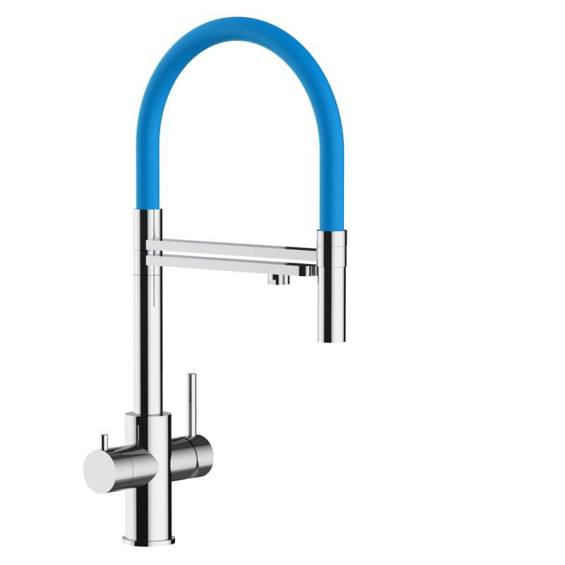 VIZIO 5 Wege Wasserhahn Küchenarmatur Edelstahl Massiv mit 360° Schwenkbarem Auslauf Abnehmbare 2 Strahl Handbrause Hochglanz   Hellblau von Vizio