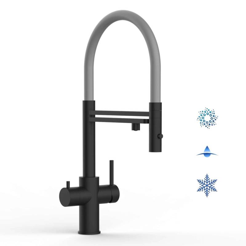 VIZIO 5 Wege Wasserhahn Küchenarmatur Edelstahl Massiv mit 360° Schwenkbarem Auslauf Abnehmbare 2 Strahl Handbrause PVD Schwarz Matt   Grau von Vizio