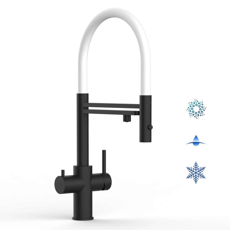 VIZIO 5 Wege Wasserhahn Küchenarmatur Edelstahl Massiv mit 360° Schwenkbarem Auslauf Abnehmbare 2 Strahl Handbrause PVD Schwarz Matt   Weiß von Vizio