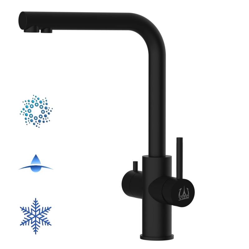 VIZIO 5 Wege Wasserhahn Küchenarmatur Edelstahl Massiv mit 360° Schwenkbarem L Auslauf PVD Schwarz Matt von Vizio