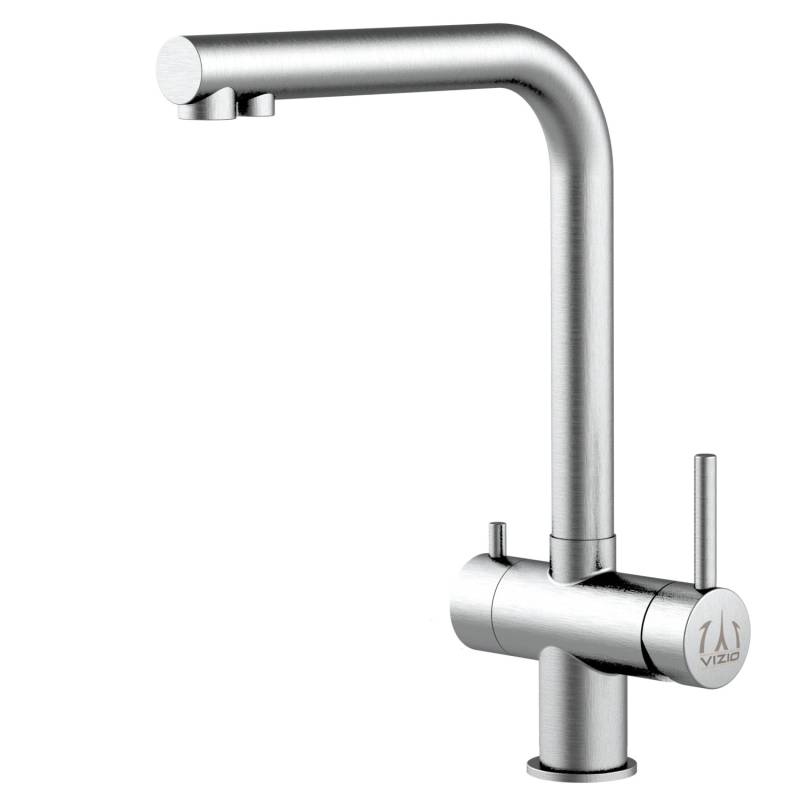 VIZIO NIEDERDRUCK 3 Wege Wasserhahn Küchenarmatur Edelstahl Massiv 360° Schwenkbarem L Auslauf Edelstahl Gebürstet von Vizio