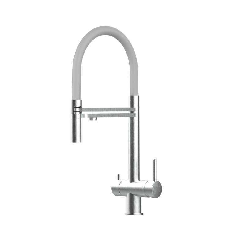 VIZIO NIEDERDRUCK 3 Wege Wasserhahn Küchenarmatur Edelstahl Massiv mit 360° Schwenkbarem Auslauf Abnehmbare 2 Strahl Handbrause Gebürstet   Grau von Vizio