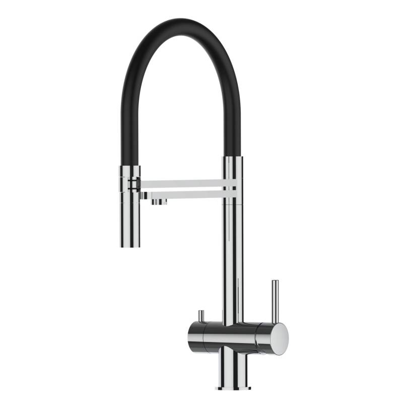 VIZIO NIEDERDRUCK 3 Wege Wasserhahn Küchenarmatur Edelstahl Massiv mit 360° Schwenkbarem Auslauf Abnehmbare 2 Strahl Handbrause Hochglanz   Schwarz von Vizio
