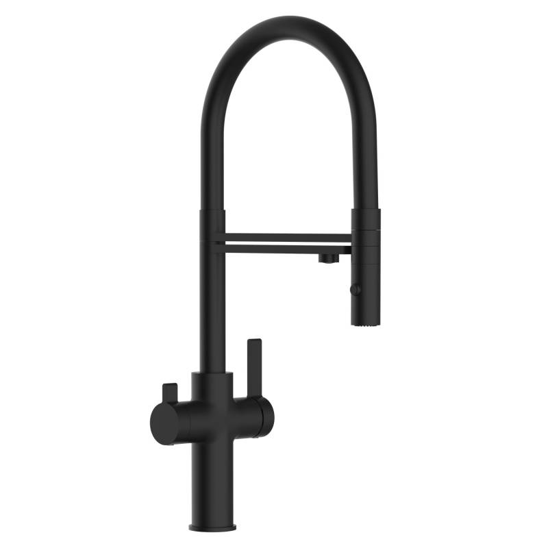 VIZIO NIEDERDRUCK 3 Wege Wasserhahn Küchenarmatur FC mit 360° Schwenkbarem Auslauf Abnehmbare 2 Strahl Handbrause Schwarz Matt   Schwarz von Vizio