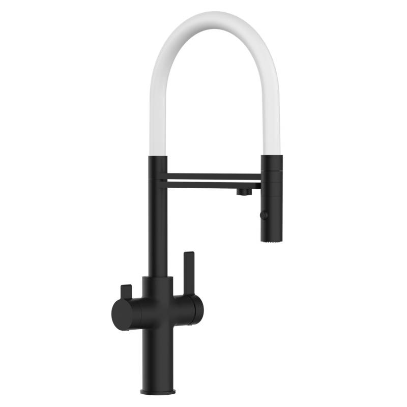 VIZIO NIEDERDRUCK 3 Wege Wasserhahn Küchenarmatur FC mit 360° Schwenkbarem Auslauf Abnehmbare 2 Strahl Handbrause Schwarz Matt   Weiß von Vizio