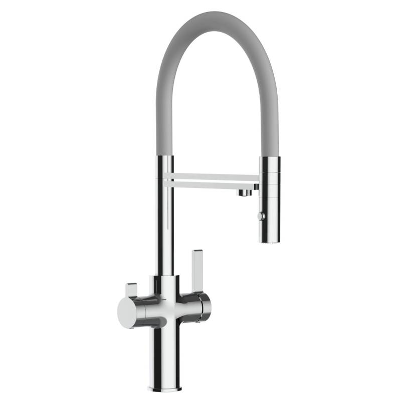 VIZIO NIEDERDRUCK 3 Wege Wasserhahn Küchenarmatur FC mit 360° Schwenkbarem Auslauf Abnehmbare 2 Strahl Handbrause Verchromt   Grau von Vizio