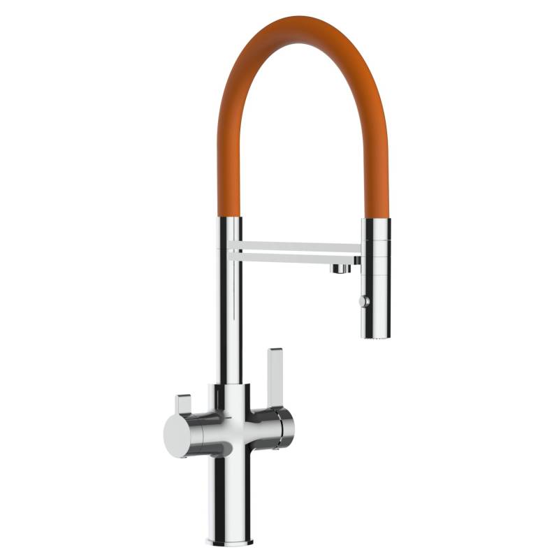 VIZIO NIEDERDRUCK 3 Wege Wasserhahn Küchenarmatur FC mit 360° Schwenkbarem Auslauf Abnehmbare 2 Strahl Handbrause Verchromt   Orange von Vizio