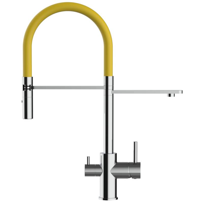 VIZIO NIEDERDRUCK 3 Wege Wasserhahn Küchenarmatur FL mit 360° Schwenkbarem Auslauf Abnehmbare 2 Strahl Handbrause Verchromt   Gelb von Vizio