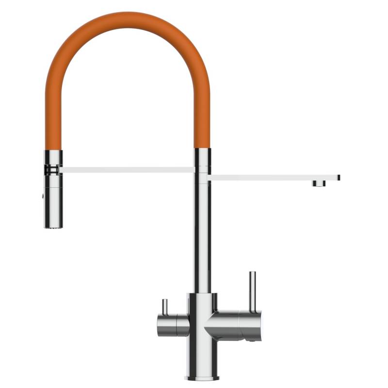 VIZIO NIEDERDRUCK 3 Wege Wasserhahn Küchenarmatur FL mit 360° Schwenkbarem Auslauf Abnehmbare 2 Strahl Handbrause Verchromt   Orange von Vizio