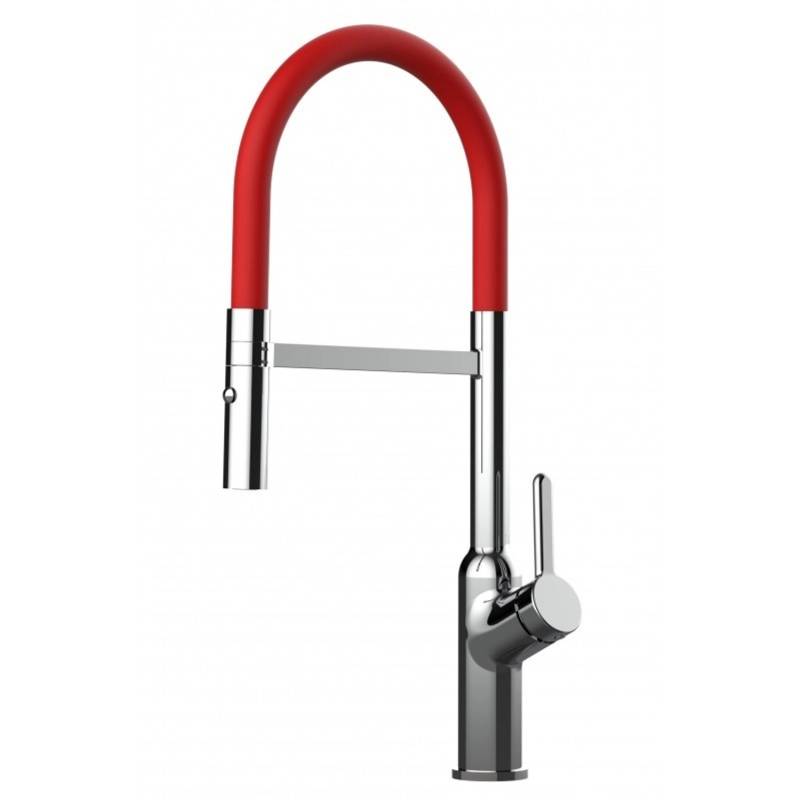 VIZIO Wasserhahn Küchenarmatur BOD mit 360° Schwenkbarem Auslauf Abnehmbare 2 Strahl Handbrause Verchromt   Rot von Vizio