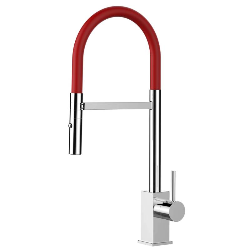 VIZIO Wasserhahn Küchenarmatur QU mit 360° Schwenkbarem Auslauf Abnehmbare 2 Strahl Handbrause Verchromt   Rot von Vizio