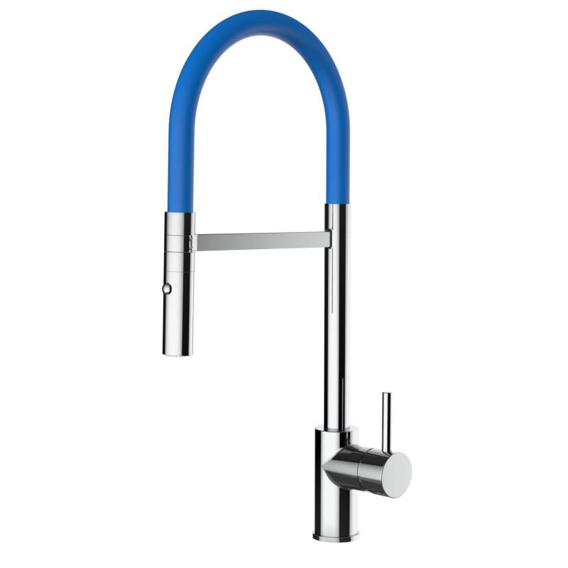 VIZIO Wasserhahn Küchenarmatur SAM mit 360° Schwenkbarem Auslauf Abnehmbare 2 Strahl Handbrause Verchromt   Blau von Vizio
