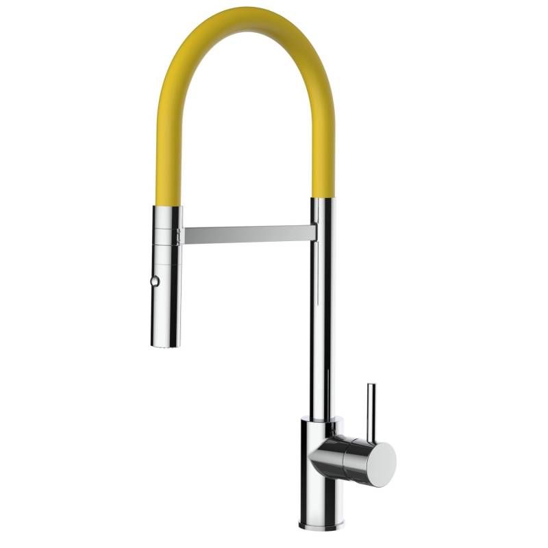 VIZIO Wasserhahn Küchenarmatur SAM mit 360° Schwenkbarem Auslauf Abnehmbare 2 Strahl Handbrause Verchromt   Gelb von Vizio