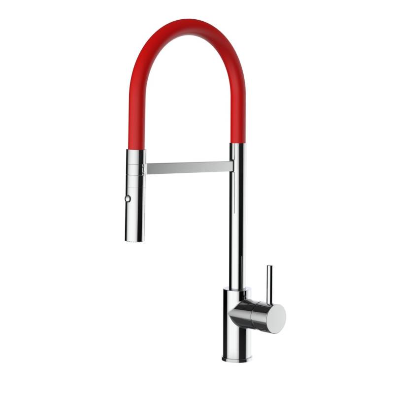 VIZIO Wasserhahn Küchenarmatur SAM mit 360° Schwenkbarem Auslauf Abnehmbare 2 Strahl Handbrause Verchromt   Rot von Vizio