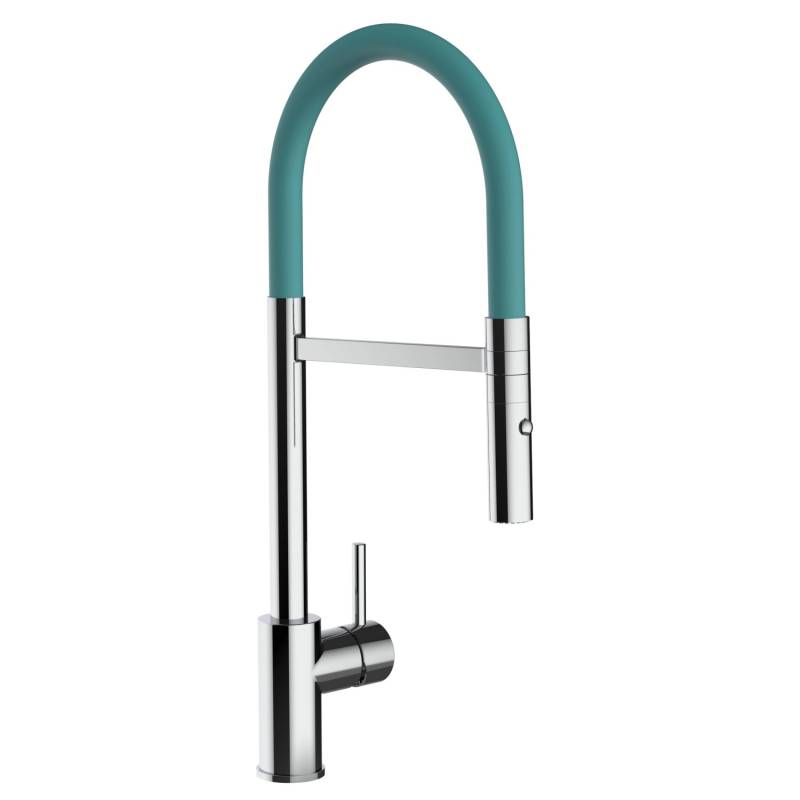 VIZIO Wasserhahn Küchenarmatur SAM mit 360° Schwenkbarem Auslauf Abnehmbare 2 Strahl Handbrause Verchromt   Türkis von Vizio
