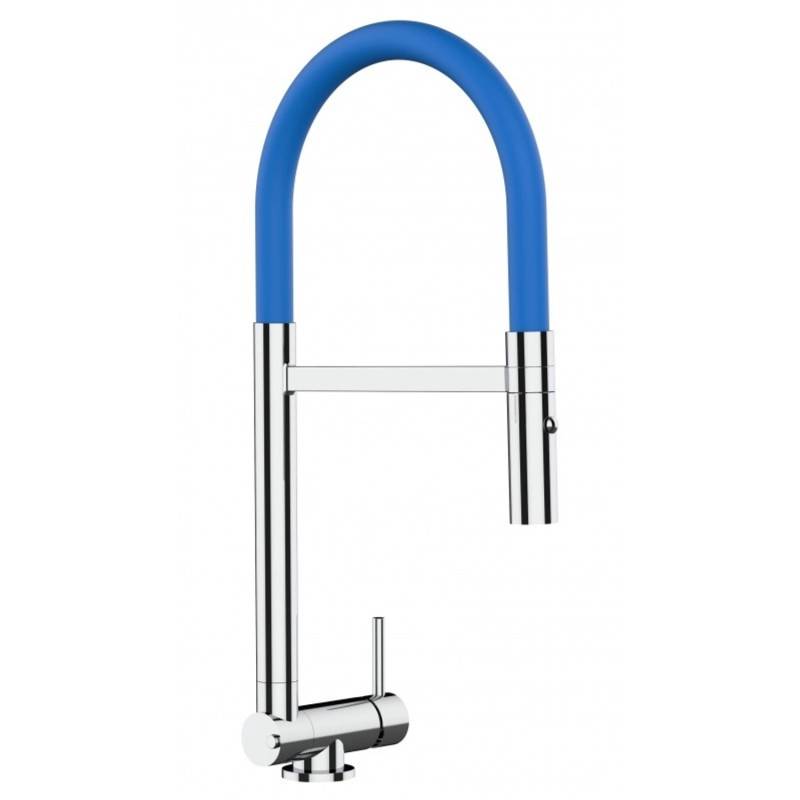 VIZIO Wasserhahn Vorfenster Küchenarmatur Umklappbar 45 CM mit 360° Schwenkbarem Auslauf Abnehmbare 2 Strahl Handbrause Verchromt   Blau von Vizio