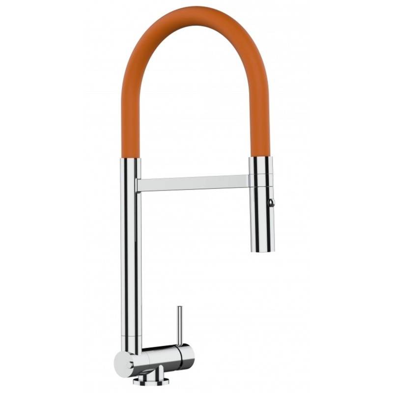 VIZIO Wasserhahn Vorfenster Küchenarmatur Umklappbar 45 CM mit 360° Schwenkbarem Auslauf Abnehmbare 2 Strahl Handbrause Verchromt   Orange von Vizio