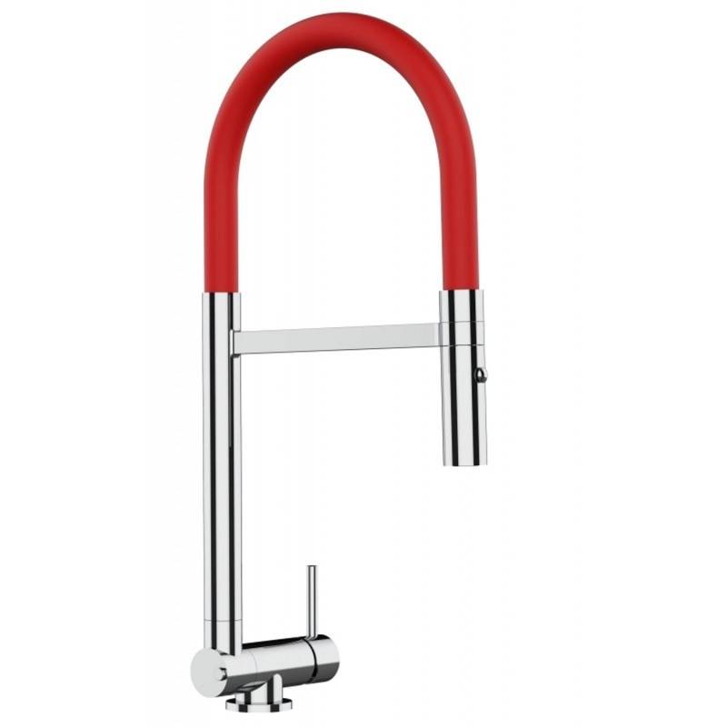VIZIO Wasserhahn Vorfenster Küchenarmatur Umklappbar 45 CM mit 360° Schwenkbarem Auslauf Abnehmbare 2 Strahl Handbrause Verchromt   Rot von Vizio