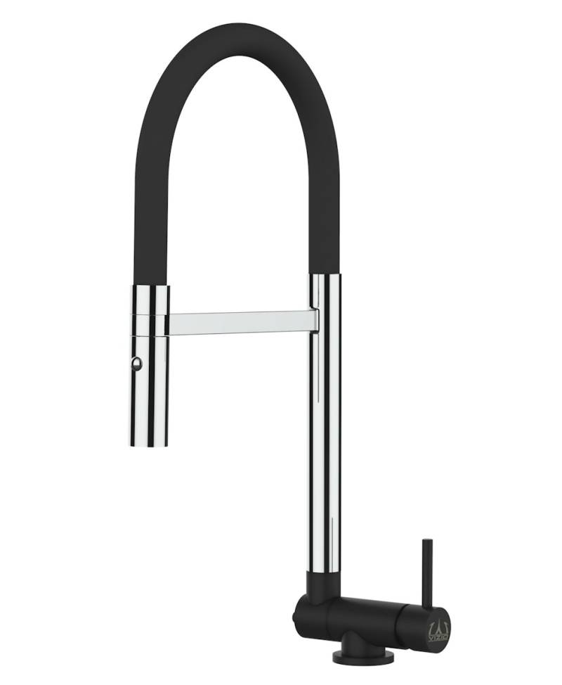 Wasserhahn Vorfenster Küchenarmatur, Umklappbar 4,5 CM, mit 360° schwenkbarem Auslauf, abnehmbare 2 strahl Handbrause, Chrom und Schwarz Matt von Vizio