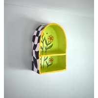 Keramik Altar Groovy Blume Schrein Wohnkultur Geschenk Ton Kariert Design Blumen Eclectic Home von VizionsByVee