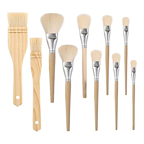 Vjsujehgy 10 Stück Pinsel in Verschiedenen Größen, Goldblatthaar-Staubwedel, Flachpinsel, Wischmopps für Aquarell, Waschen, Keramik von Vjsujehgy