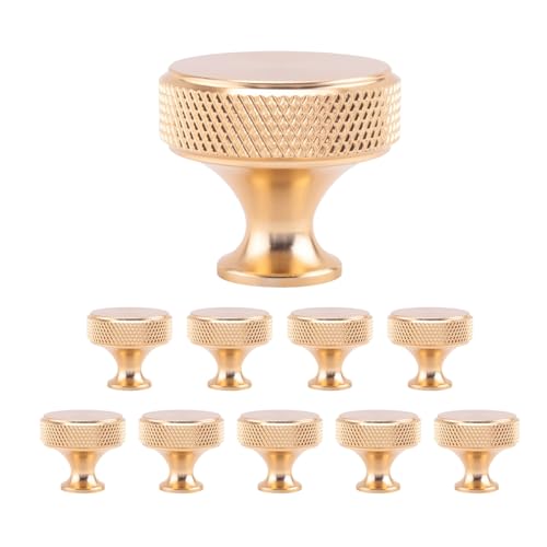 Vjsujehgy 10er-Pack Schrankknöpfe, Rund, Champagner-Bronze, Gerändelter Schrankgriff für Schublade, Kommode, Schrank und Kleiderschrank von Vjsujehgy
