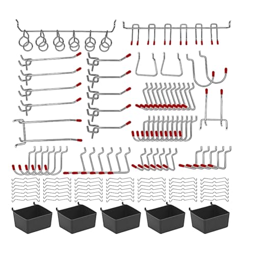 Vjsujehgy 114-Teiliges Sortiment An Stecktafelhaken mit Metallhakensätzen, Lochplattenbehältern und Steckschlössern für die Organisation Von Werkzeugen im Aufbewahrungssystem, Einfache Installation von Vjsujehgy