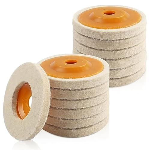 Vjsujehgy 14 PCS Wollfilz-Polierscheibe 4 Orange für 100 Winkelschleifer, Wollpolierscheibe von Vjsujehgy