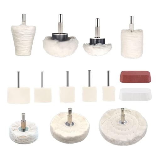 Vjsujehgy 14-Teiliges Polierrad für Bohrer, Polierpad-Polierrad-Sets, für Aluminium, Edelstahl, Chrom, Metall, Glas von Vjsujehgy