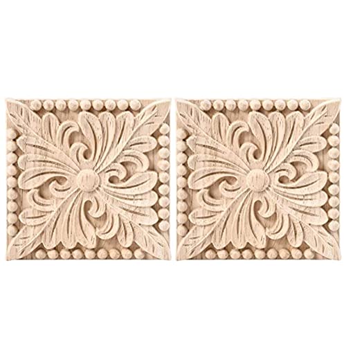 Vjsujehgy 2 Packungen Holzgeschnitzte Onlay Aufkleber, Quadratische Schnitzerei, Unlackiert, BlumentüR, Schrank, MöBeldekoration, 10 X 10 Cm von Vjsujehgy